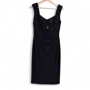 Lauren Ralph Lauren Black Sleeveless Sequin Lace Bodice Cocktail Dress - Size 8